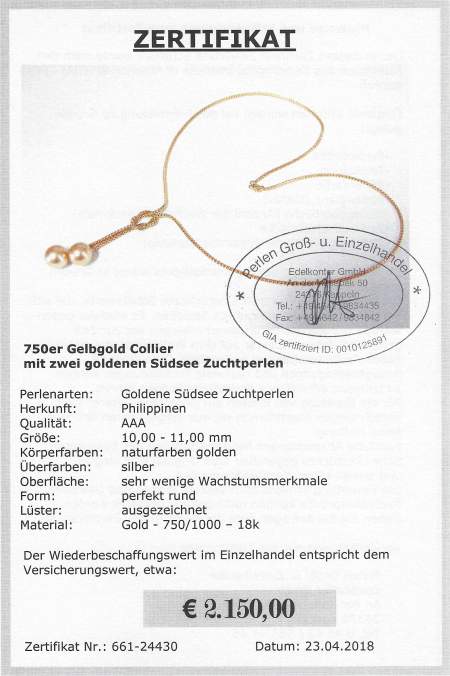 750er Gelbgold Collier mit goldenen Sdseeperlen